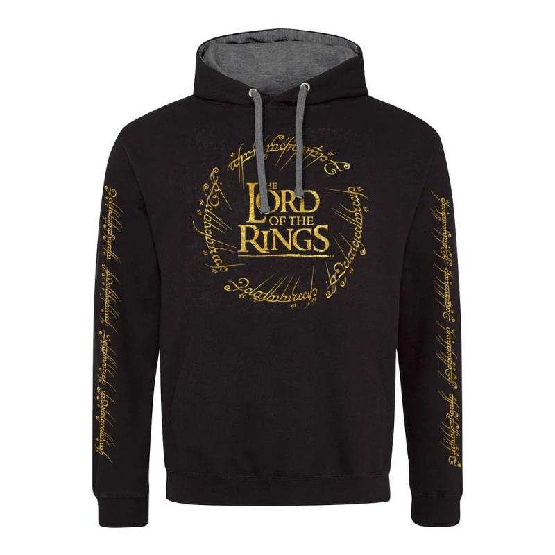 Image of Lord of the Rings Lord of the Rings Men Gold Foil Hoodie in Black Size: large Black L Male 5059958799936