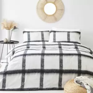 image of The Linen Yard Mohair Check 100% Brushed Cotton Duvet Cover Set, Natural/Black, Double