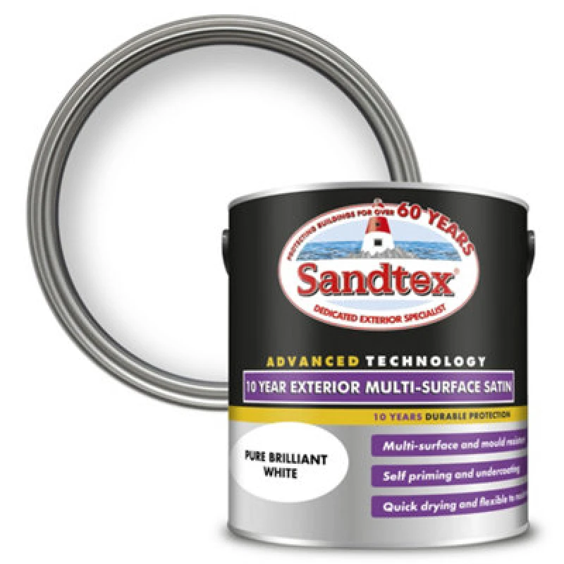 Image of SANDTEX Sandtex 10 Year Exterior Multi Surface Satin - Brilliant White - 2.5L 5100995
