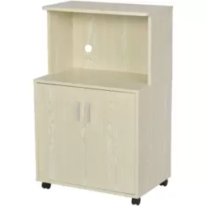 Image of Kitchen Storage Unit Microwave Cart Trolley w/ Cabinet Wheels Shelf Oak - Homcom