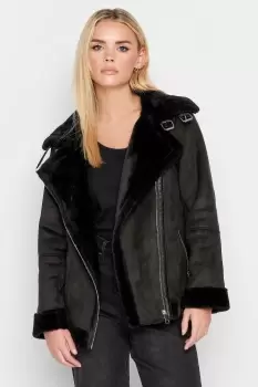 image of PixieGirl Black Faux Fur Trim Aviator Jacket