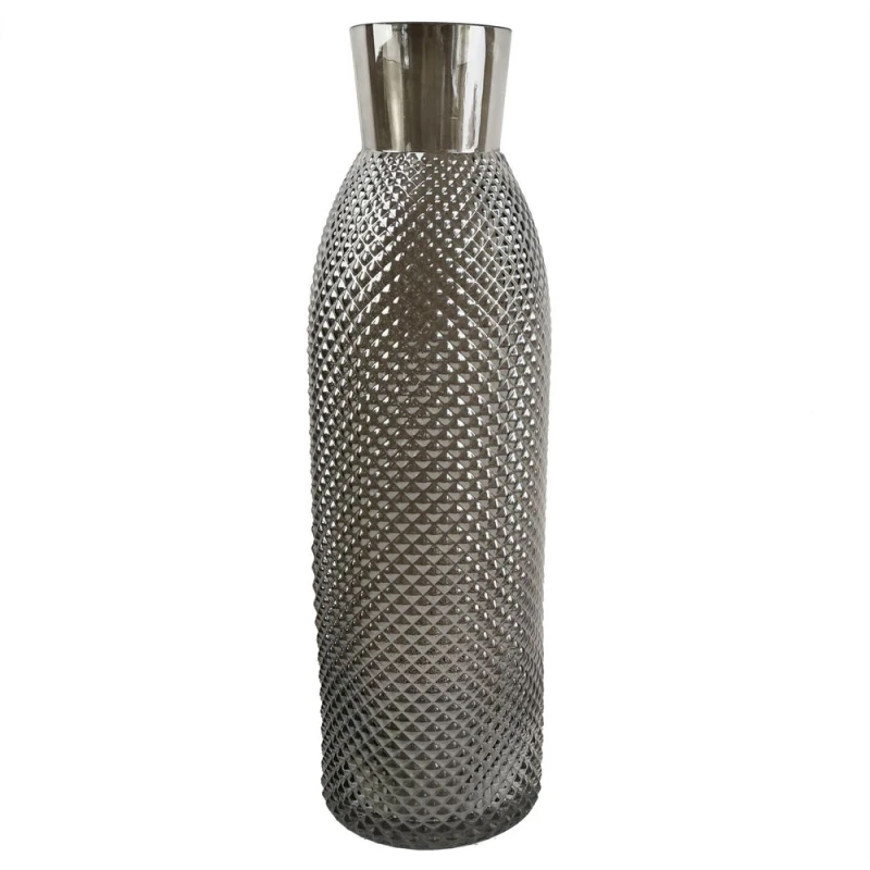 Image of Leaf Glass Vase Smoke Grey Diamond Tall Glass Vase 50cm Botanik Grey
