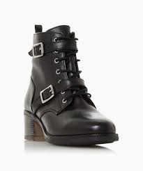 Image of Dune Black Leather 'Wf Paxtone' Mid Block Heel Wide Fit Ankle Boots - 3