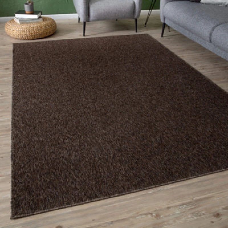 Image of The Rugs Solid Design Low Pile Living Room Rugs In Brown Flex Collection 1000B