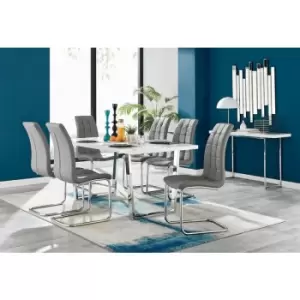 Image of Kylo White High Gloss Dining Table & 6 Grey Murano Chairs - Elephant Grey