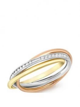 Image of Love GOLD 9ct Gold Tri-Colour Cubic Zirconia Russian Band Ring, Gold, Size H, Women