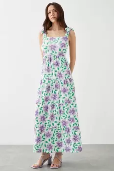 Image of Large Lilac Floral Tiered Tie Shoulder Maxi Dress