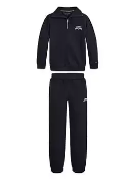 Image of Tommy Hilfiger Boys Flag Sweat Jog Set - Desert Sky, Navy, Size Age: 10 Years
