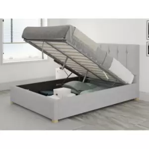 Image of Hepburn Ottoman Upholstered Bed, Kimiyo Linen, Silver - Ottoman Bed Size Double (135x190)
