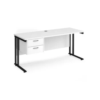 Image of Office Desk Rectangular Desk 1600mm With Pedestal White Top With Black Frame 600mm Depth Maestro 25 MC616P2KWH