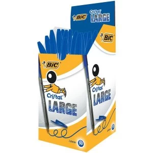 Image of Bic Cristal Large Broad Nib Ballpoint Pen 1.6mm Tip 0.6mm Line Blue Pack of 50
