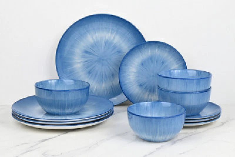 Image of Waterside 12Pc Blue Star Reactive Glaze 12 Piece Dinner Set 6309