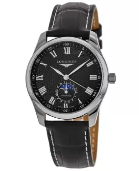 image of Longines Master Collection Automatic 42mm Black Dial Black Leather Strap Mens Watch L2.919.4.51.7 L2.919.4.51.7