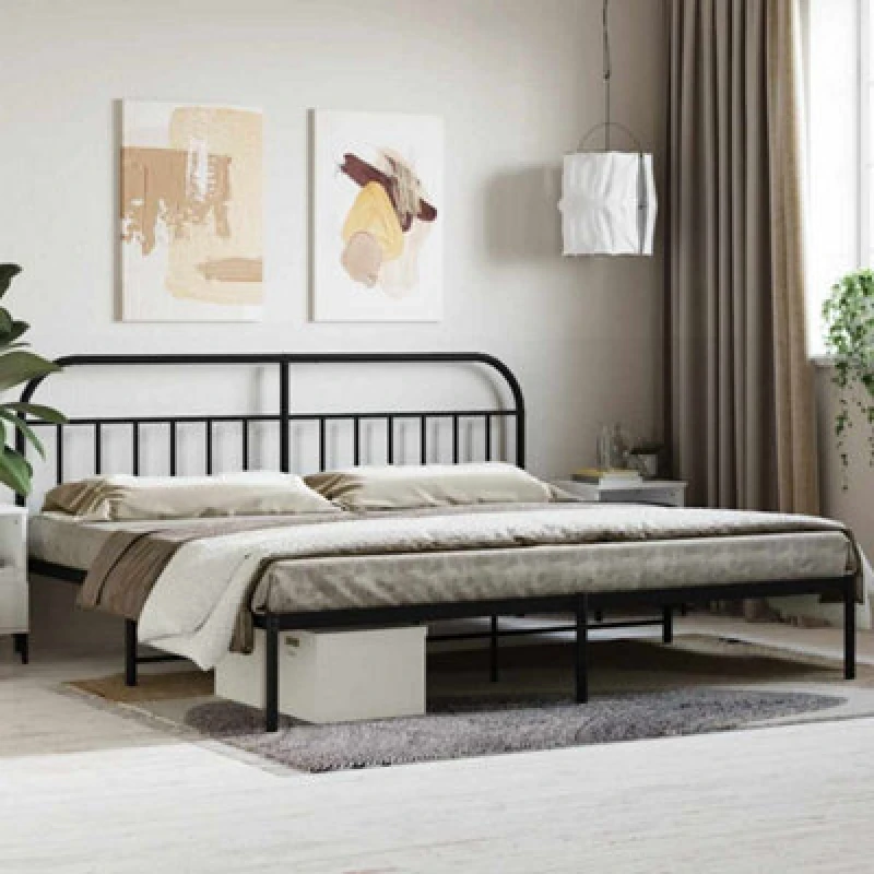Image of Vidaxl Metal Bed Frame Without Mattress With Headboard Black 200X200Cm