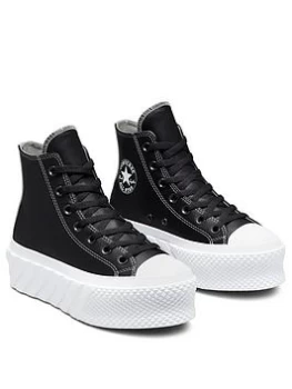 Image of Converse Chuck Taylor All Star Lift 2x Recycled Canvas Ultra Platform Hi Top Plimsolls - Black/White, Dark Grey/White, Size 7, Women