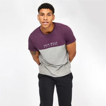 image of Jack Wills Westmore Colour Block T-Shirt - Plum