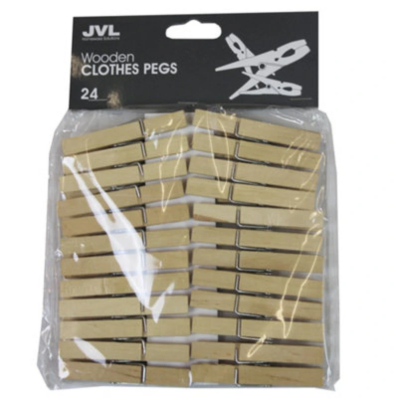 Image of JVL 24 Piece Strong Wooden Retro Vintage Clothes Pegs Brown unisex