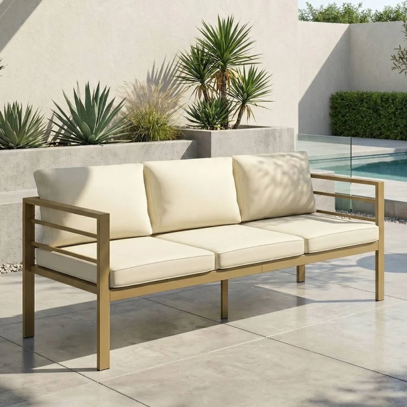 Image of OUTSUNNY Garden Bench with Cushions, Outdoor Furniture, Cream White Size: 3 Seater Cream Unisex 3 Seater