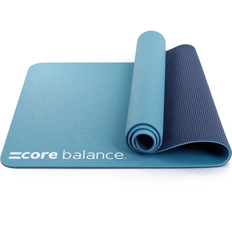 Image of Core Balance Yoga Exercise Mat 6mm TPE Foam Eco Friendly Carry Strap Core Balance Fitness Blue