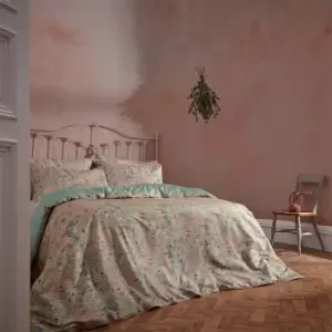 Image of Malory Traditional Floral Printed Piped Duvet Cover Set Blush, Blush / King
