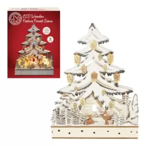 Image of Christmas Workshop Wooden Christmas Tree Forest Scene with LED Lights