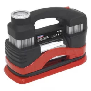 Image of Tyre Inflator/Mini Air Compressor with Work Light Twin Cylinder 12V