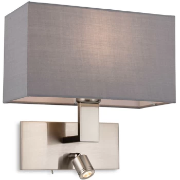 image of Firstlight - Raffles Wall Lamp with Adjustable Switched Reading Light Brushed Steel with Grey Shade