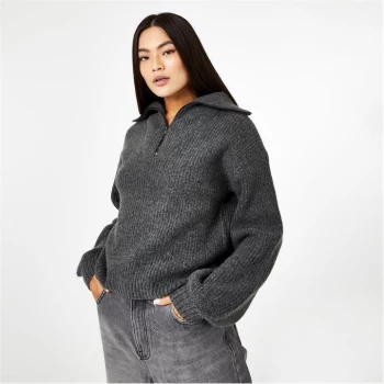 image of Jack Wills Zip Collar Knitted Jumper - Charcoal