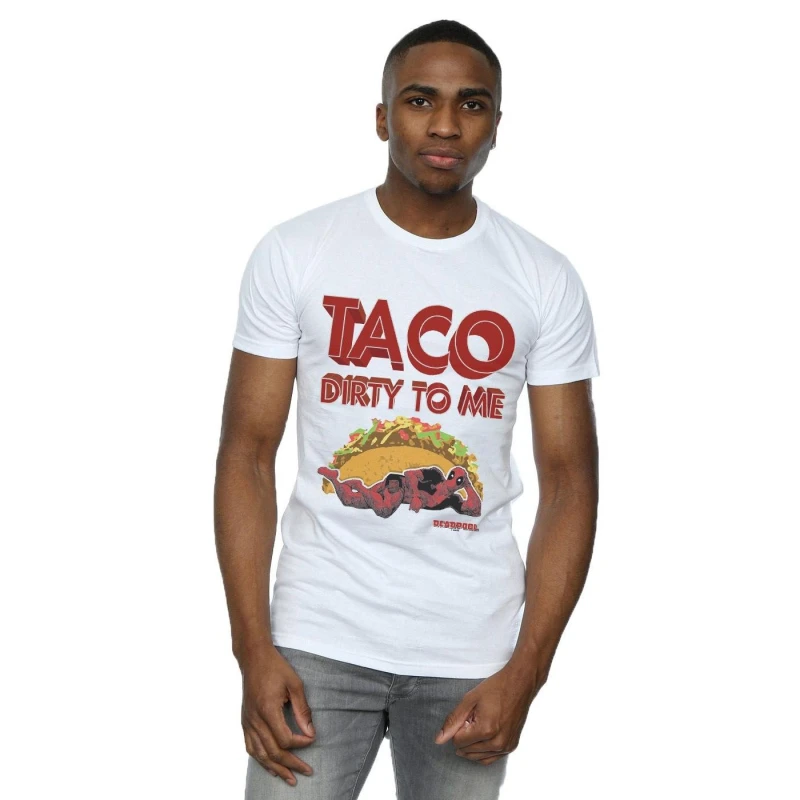 Image of Marvel Marvel Men Deadpool Taco Dirty To Me T-Shirt in White Size: Small White S Male 5059308628176