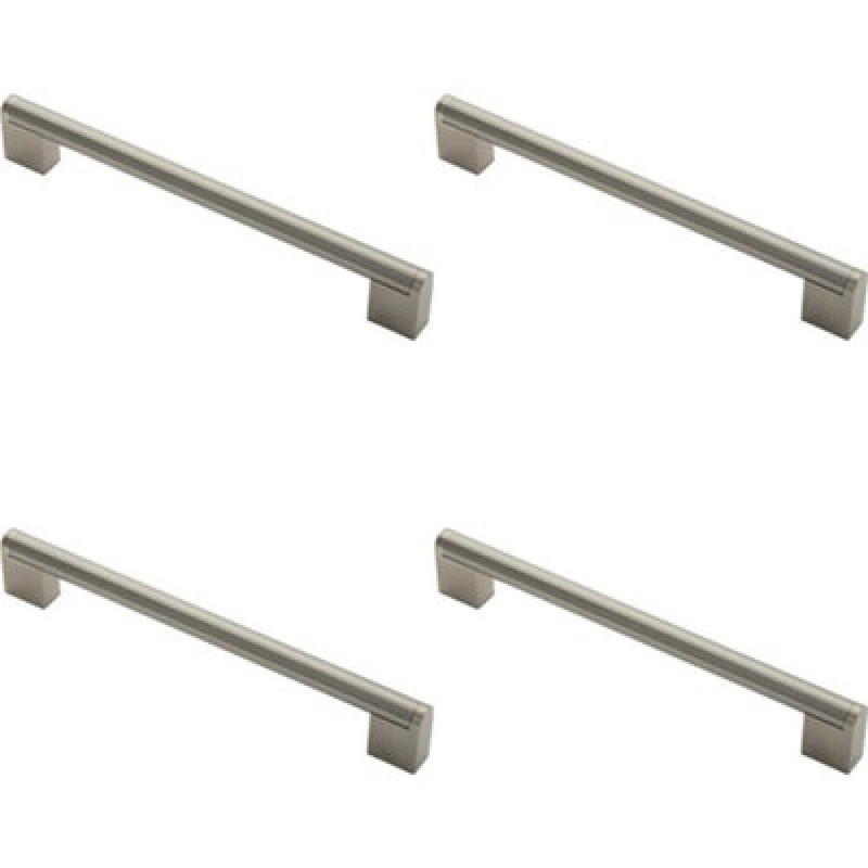 Image of Loops 4x Round Bar Pull Handle 232 x 14mm 192mm Fixing Centers Satin Nickel & Steel Metallics unisex