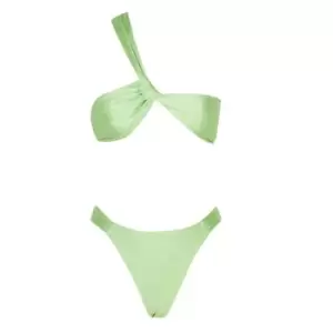 Missguided One Shoulder Bandeau Ruched Bikini Set - Green