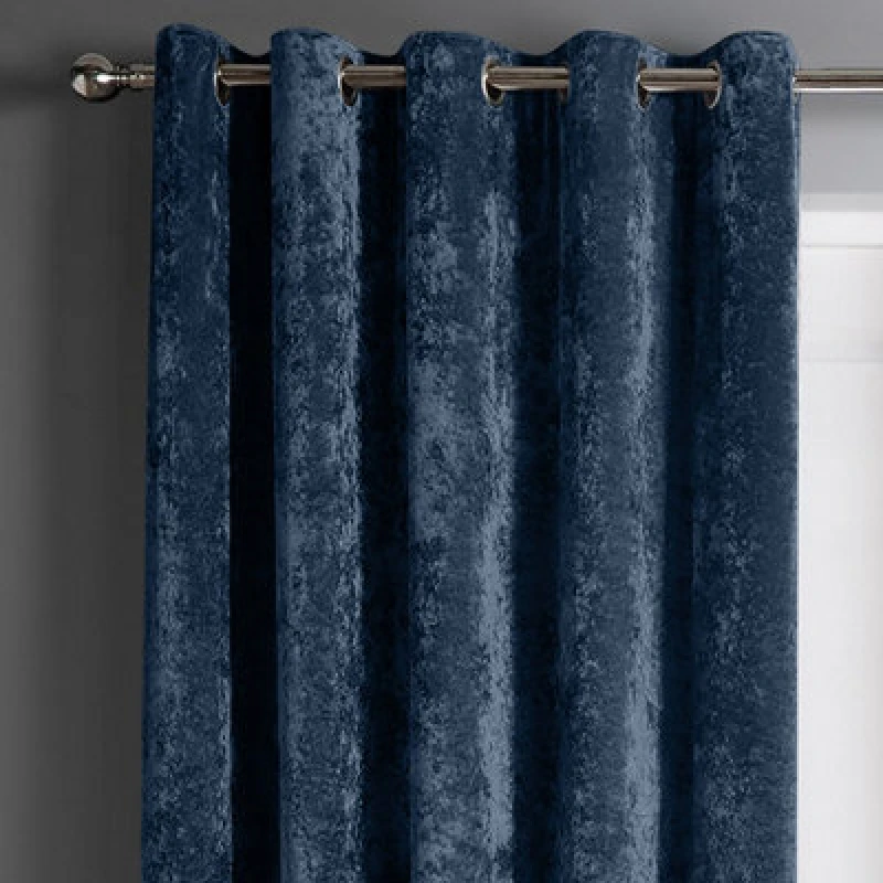 Image of Intimates Crushed Velvet Ready Made Eyelet Curtains in Navy Size: 117cm width x 183cm drop Navy Unisex 117cm width x 183cm drop