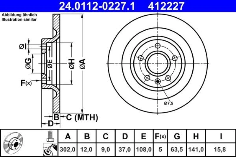 Image of Brake disc ATE 24.0112-0227.1