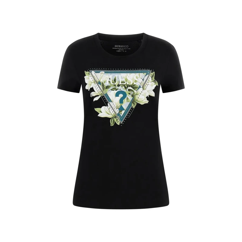 Image of Guess Womens T-Shirt Guess CN Camelia Triangle Noir Female XL