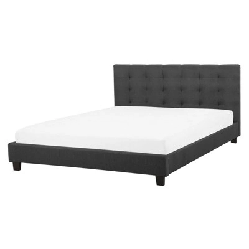 Image of Beliani Bed Fabric La Rochelle 160 X 200 Cm (Eu King Size) Dark Grey