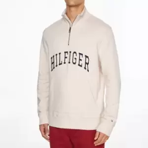 Image of Tommy Hilfiger Mens Arch Logo Casual Half-Zip Sweatshirt - Beige - M