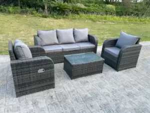 Image of Fimous 5 Seater Outdoor Light Grey PE Rattan Lounge Complete Sofa Set with Gas Fire Pit Dining Table and Heater