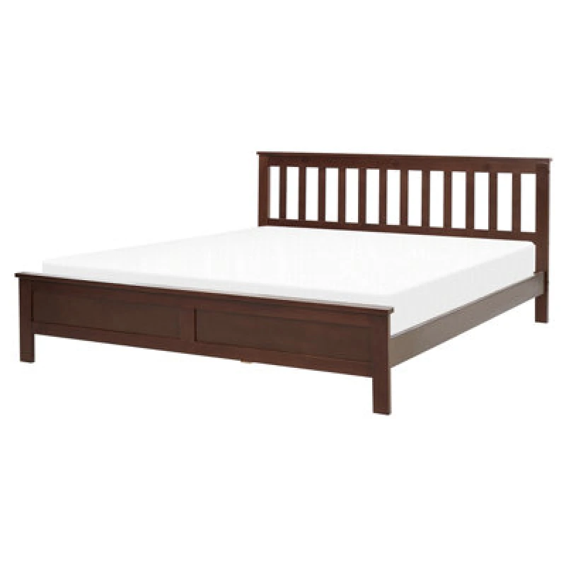 Image of Beliani Bed Pine Wood Mayenne 160 X 200 Cm (Eu King Size) Dark Brown