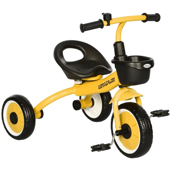 image of AIYAPLAY Kids Trike, Tricycle with Adjustable Seat Basket, for Ages 2-5 Years Yellow