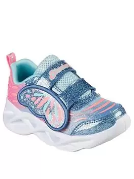 image of Skechers Girls Toddler Twisty Brights Wingin' It Lighted Sparkle Mesh Trainer, Blue, Size 10 Younger