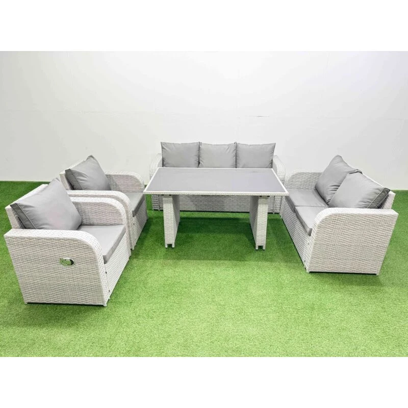 Image of Fimous 7 Seater Garden Furniture Set Rectangular Dining Table Light Grey Light Grey Unisex
