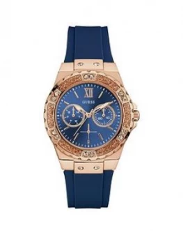 Image of Guess Limelight Blue And Rose Gold Stone Set Dial Blue Silicone Strap Ladies Watch