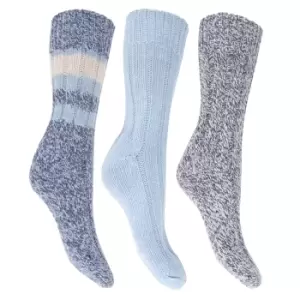 image of FLOSO Ladies/Womens Thermal Thick Chunky Wool Blended Socks (Pack Of 3) (UK Shoe 4-7) (Blue)