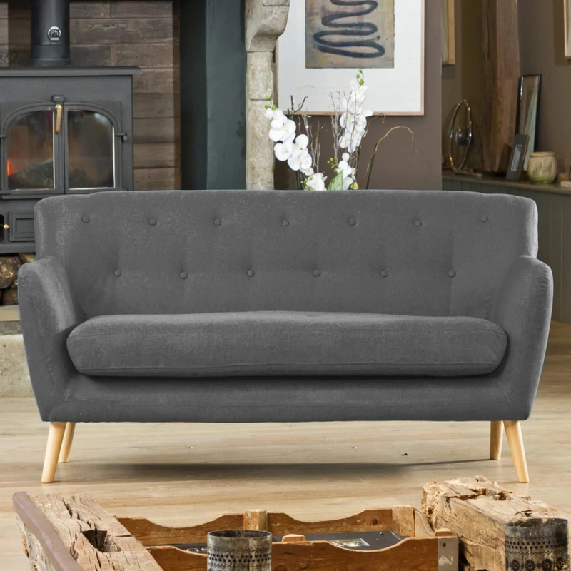 Image of Artemis Home Lynwood 177cm Wide Scandi Style Hessian Fabric 3 Seat Sofa in Dark Grey Dark Grey Unisex