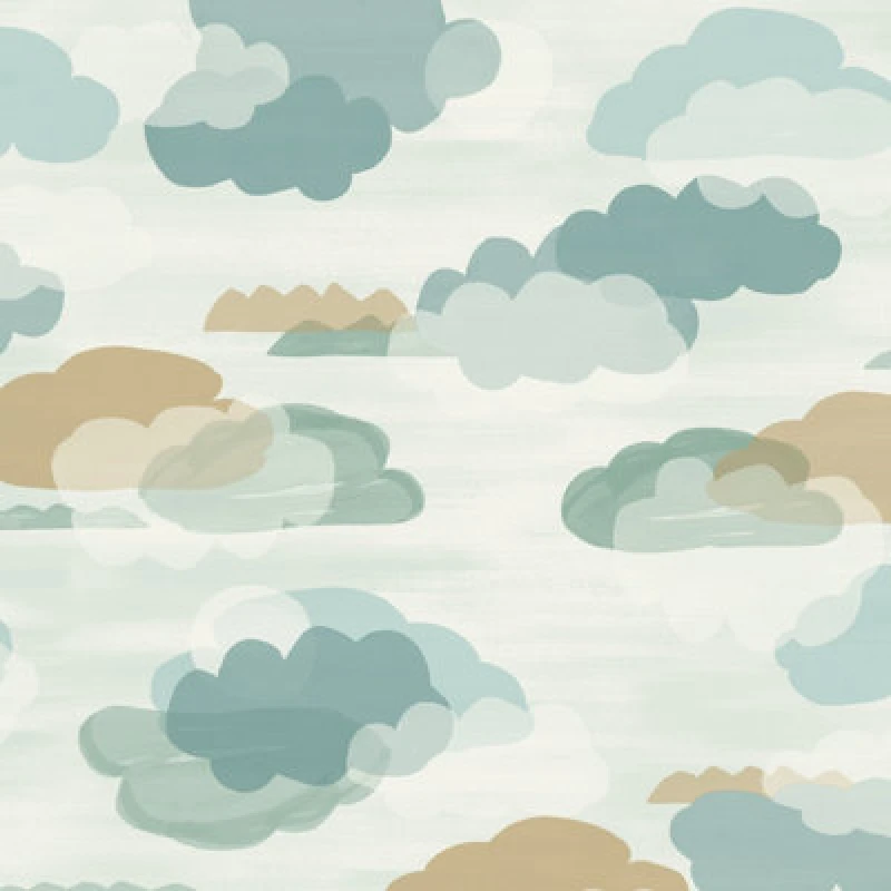 Image of Grandeco Figari Fluffy Clouds Nursery Textured Wallpaper, Teal Green