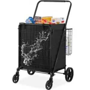 Image of VEVOR Folding Shopping Cart with Removable Waterproof Liner, 330LBS Large Capacity Jumbo Grocery Cart with Dual Basket, 360° Swivel Wheels, Dense Meta
