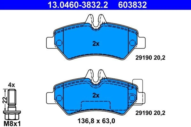Image of ATE 13.0460-3832.2 Brake pad set excl. wear warning contact, with brake caliper screws Brake Pad Set,disc brake (402)