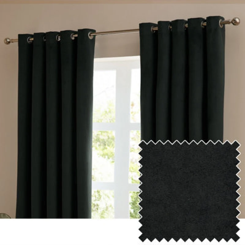 Image of Furn. The Ultimate Velvet Room Darkening Eyelet Curtain Pair Black (W)117Cmx (D)137Cm