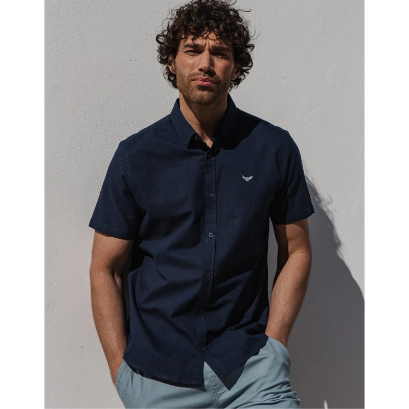 Image of Threadbare Oxford Cotton 'Inferno' Short Sleeve Shirt Navy