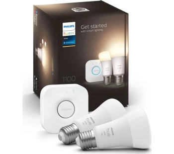 Image of PHILIPS HUE White Smart Lighting Starter Kit with Bridge - E27, 1100 Lumens, White